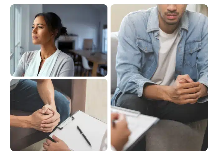 Three photos of the intake process at a psychiatric hospital